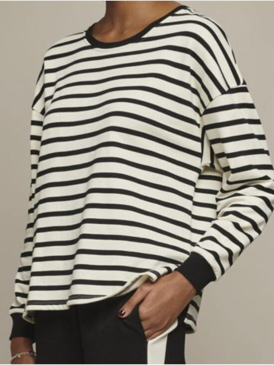 Avon Sweaters - Striped Sweatshirt - Black & Cream